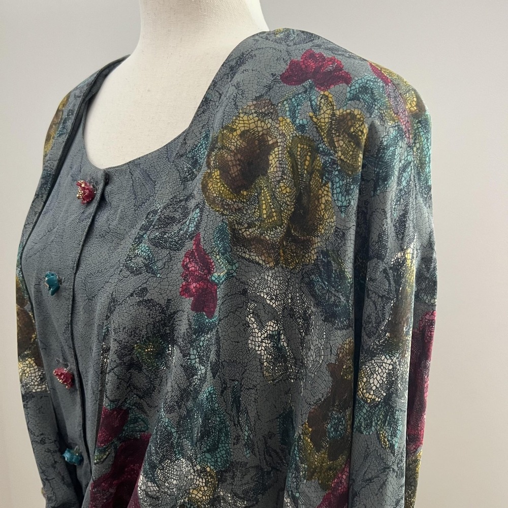 Whimsigoth Floral Tie Front Top Vintage Dark Romantic Blouse Boho Fairy Goth - Picture 7 of 13